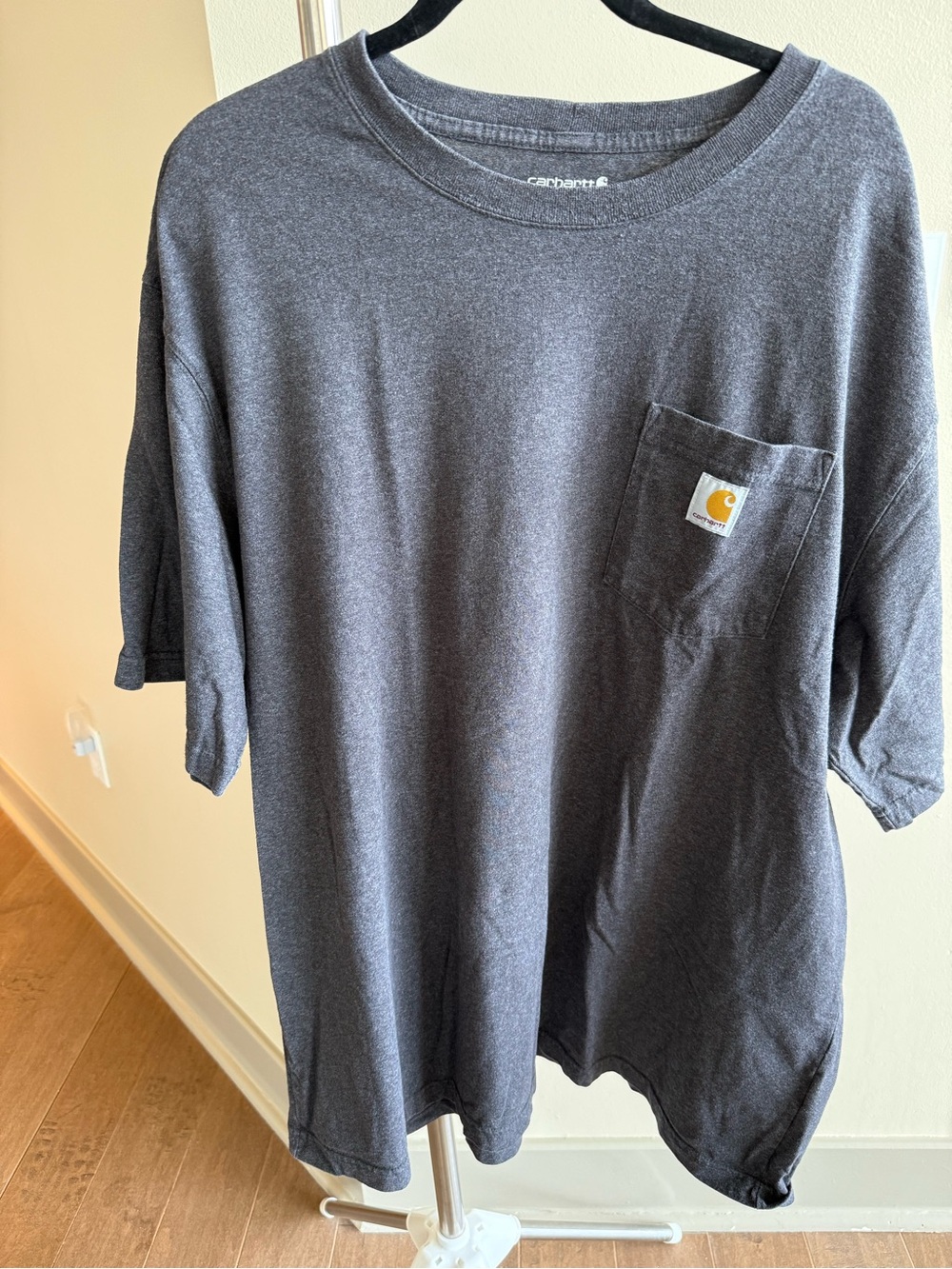 Carhartt Short Sleeve Pocket Tee in Charcoal Gray with Yellow Logo